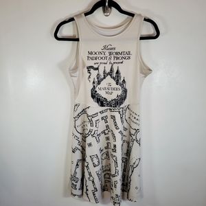 Harry Potter Marauder's Map Skater Dress Tank Style Tan/Black Small